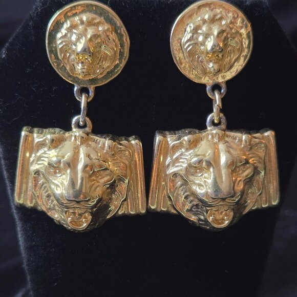 Estate Jewelry - Vintage Lion Head Door-knocker Earrings